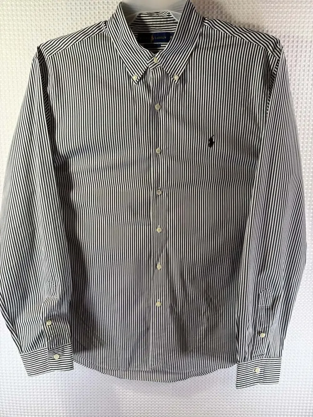 Ralph Lauren Black and White Striped Slim Fit Button Down Long Sleeve Shirt